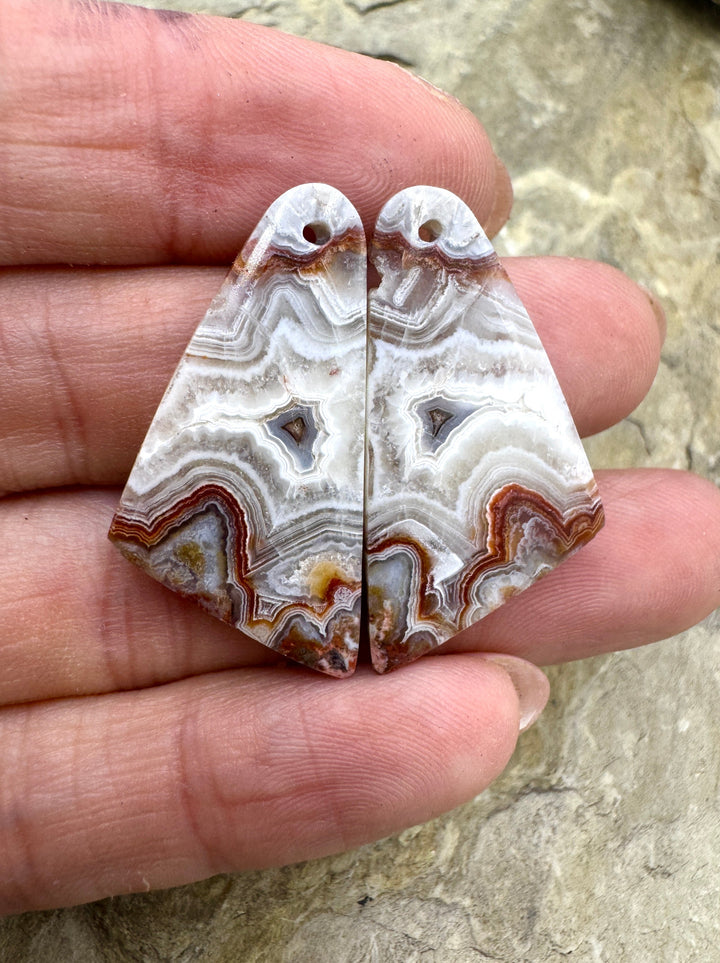 AAA+ Laguna Lace Agate (Mexico) Earring Bead Slab Pair