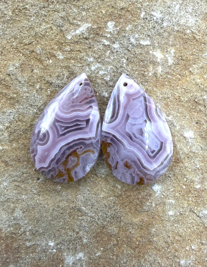 AAA+ Laguna Lace Agate (Mexico) Earring Bead Slab Pair