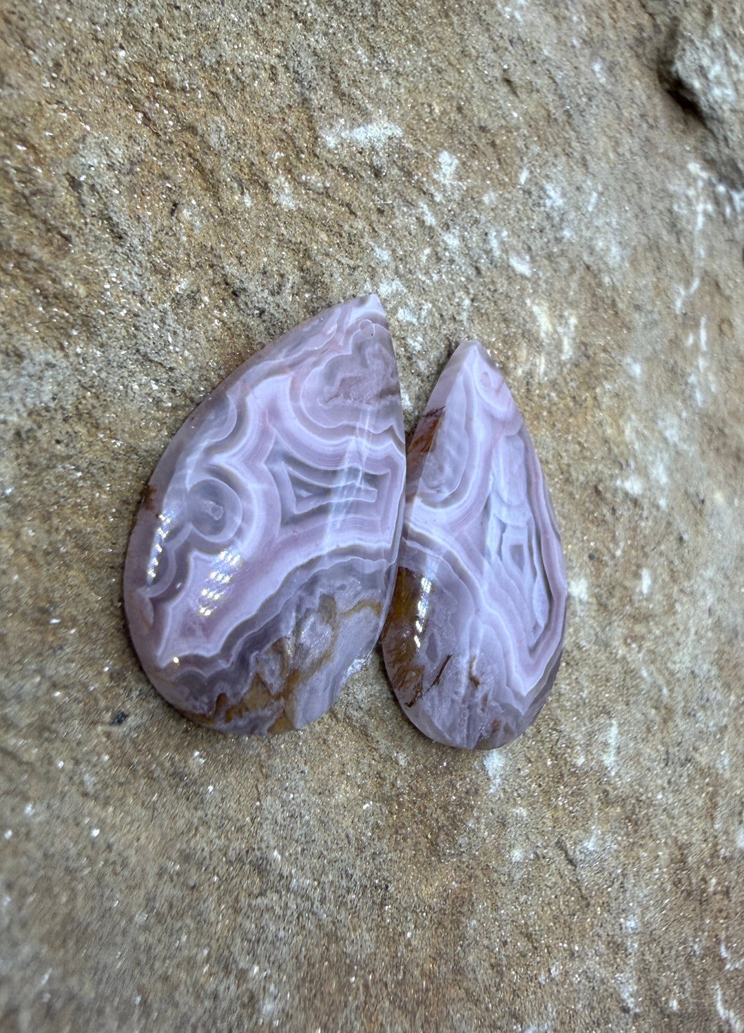 AAA+ Laguna Lace Agate (Mexico) Earring Bead Slab Pair