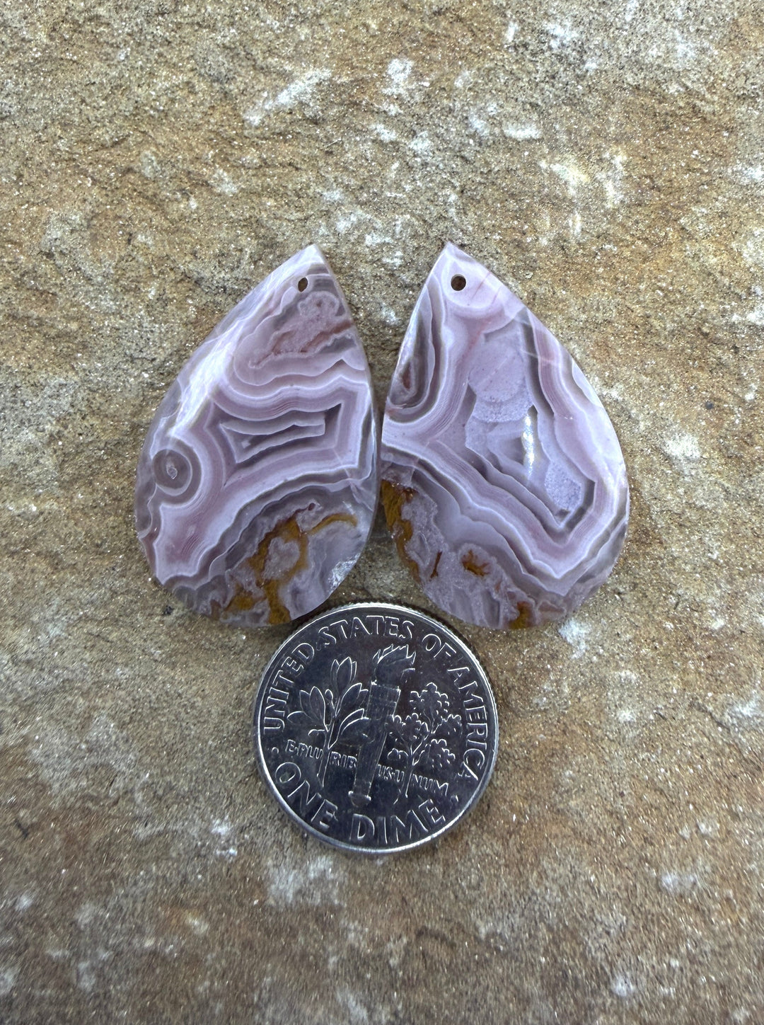 AAA+ Laguna Lace Agate (Mexico) Earring Bead Slab Pair