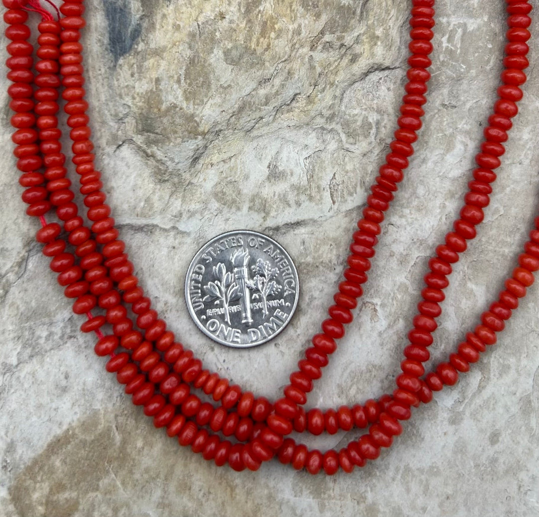 AAA+ Natural Mediterranean Red Coral Rondelle Beads 4mm
