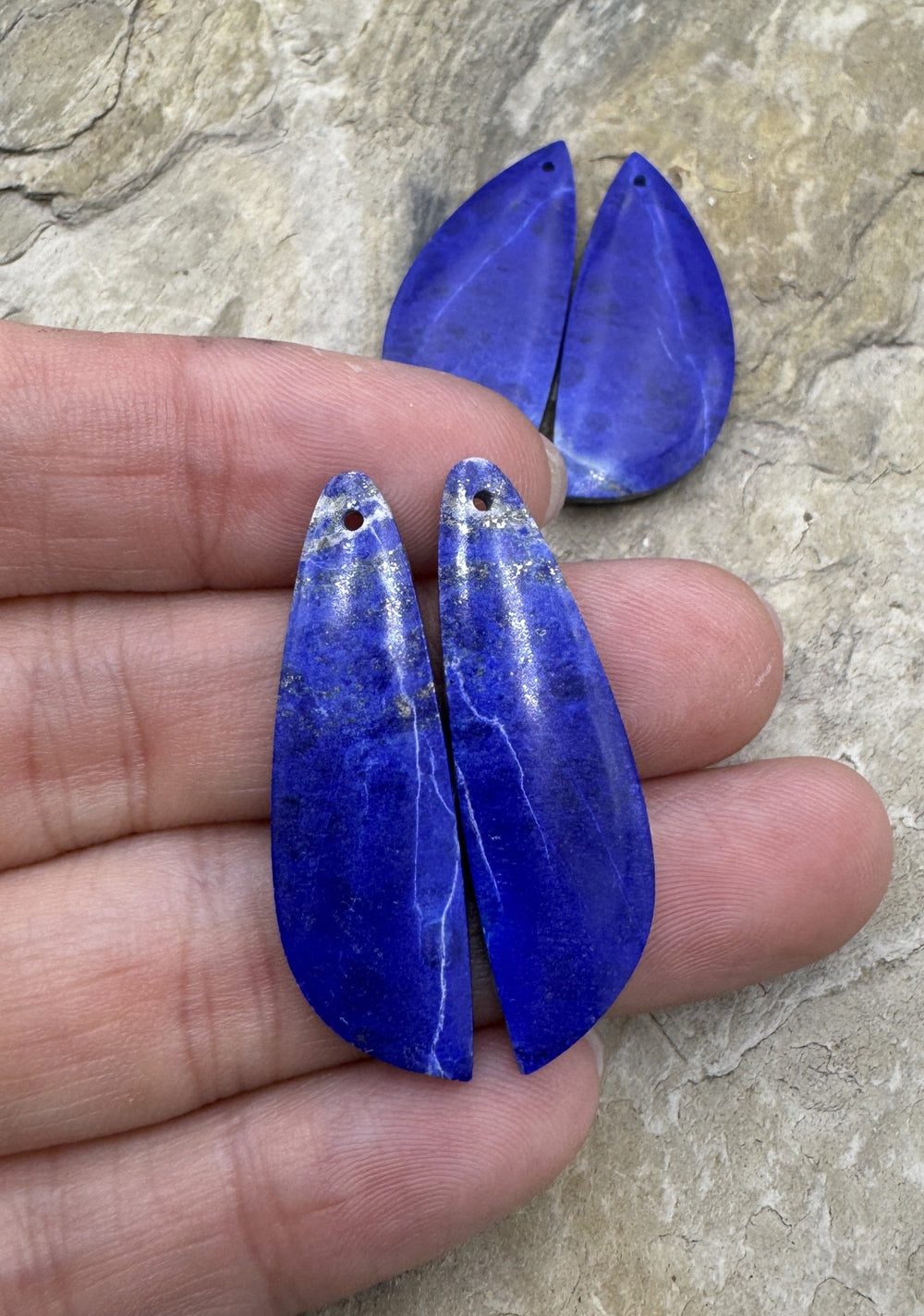 AAA + Quality Lapis Lazuli Matching Earring Bead Slab Pair