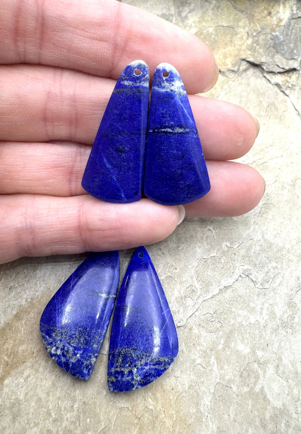 AAA + Quality Lapis Lazuli Matching Earring Bead Slab Pair