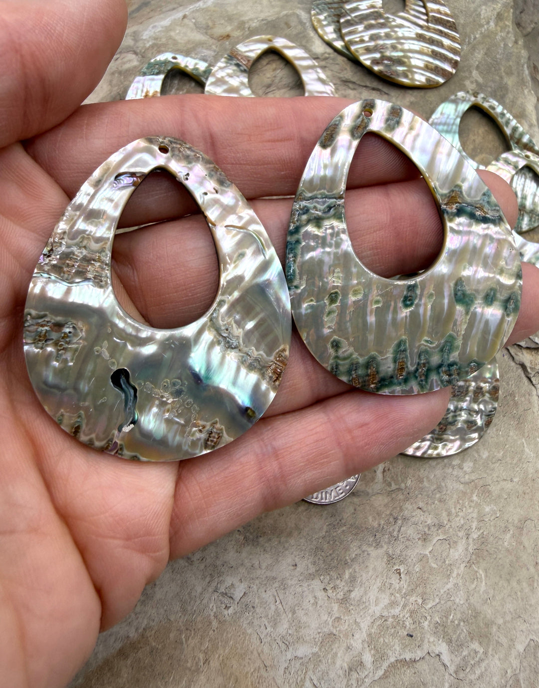 Abalone Shell BIG Earring Slab Bead Pair 40x50mm One Pair