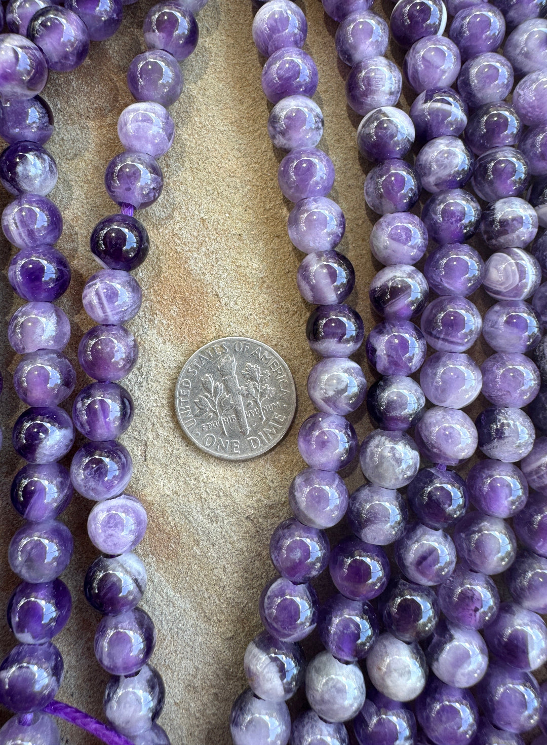 Amethyst Large Hole 8mm Round Beads 7.5 inch Strand Amethyst