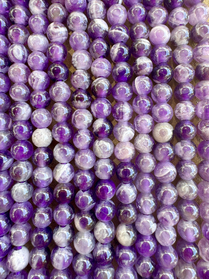 Amethyst Large Hole 8mm Round Beads 7.5 inch Strand Amethyst