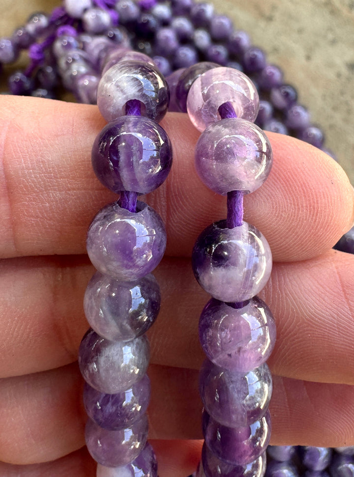Amethyst Large Hole 8mm Round Beads 7.5 inch Strand Amethyst