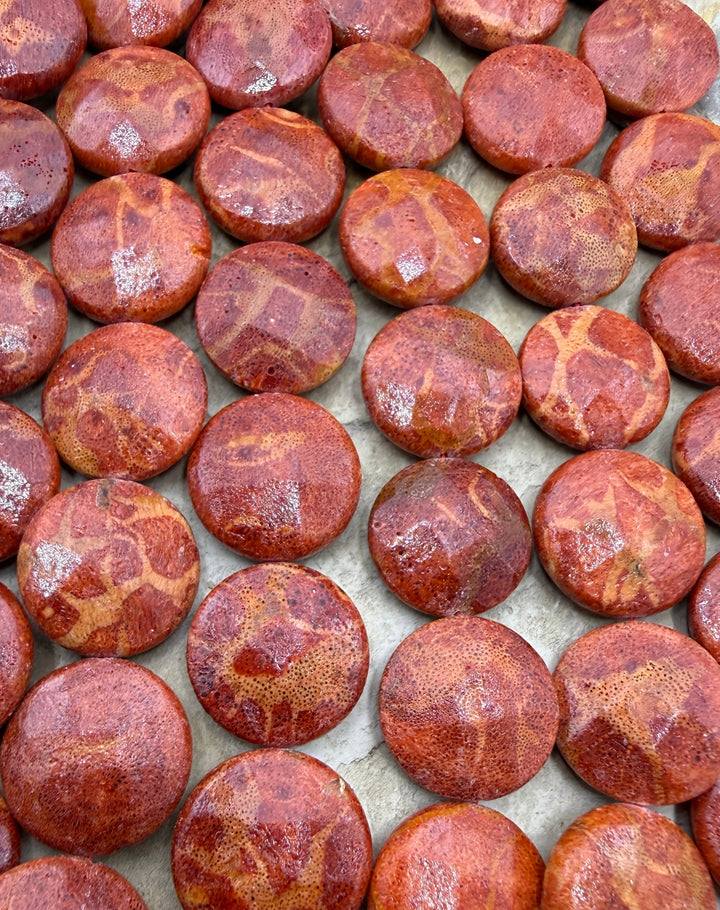 Apple Coral 18mm Faceted Coin Beads 16 Inch Strand/22 Beads