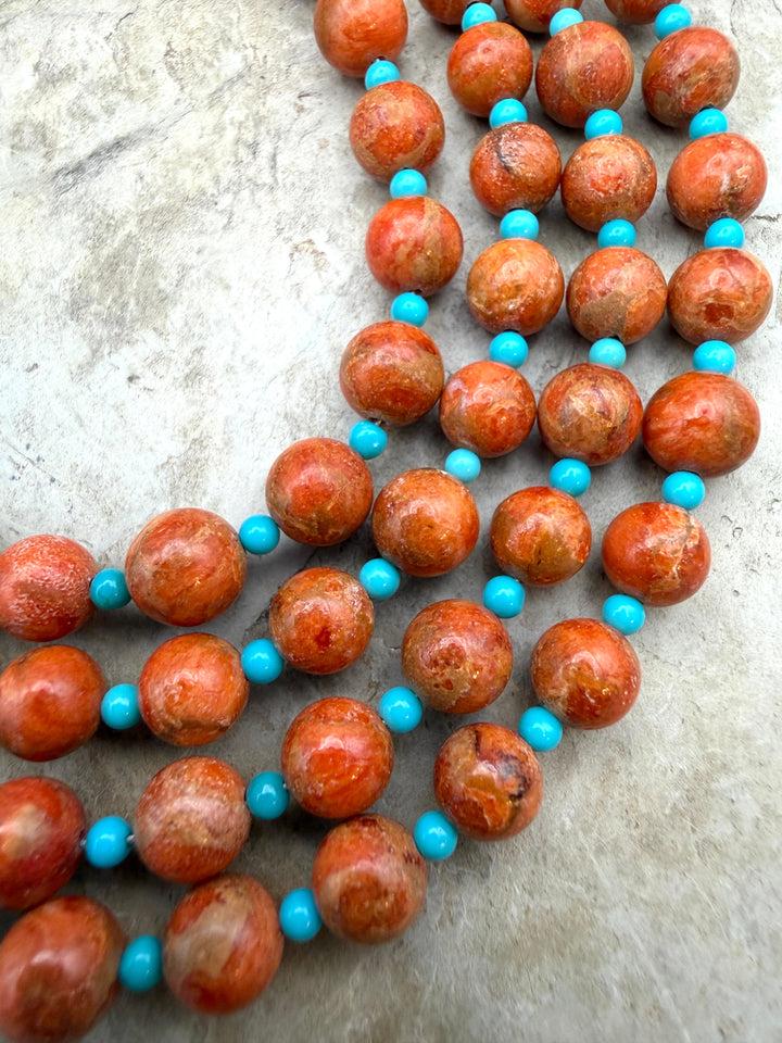 Apple Coral and Bluebird Turquoise Round Beads Beads 5mm