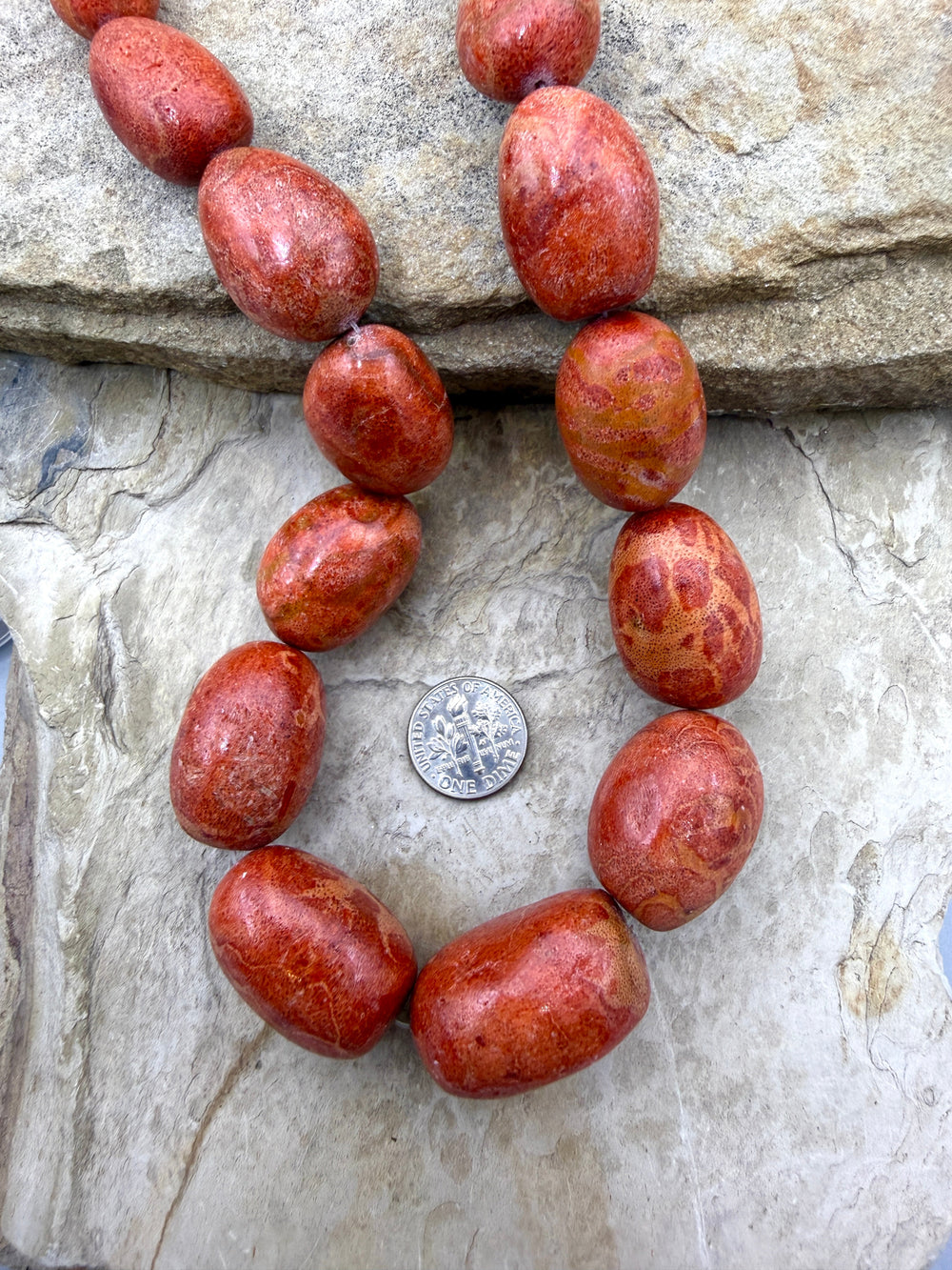 Apple Coral BIG Graduated Nugget Bead Strand 18 Inch