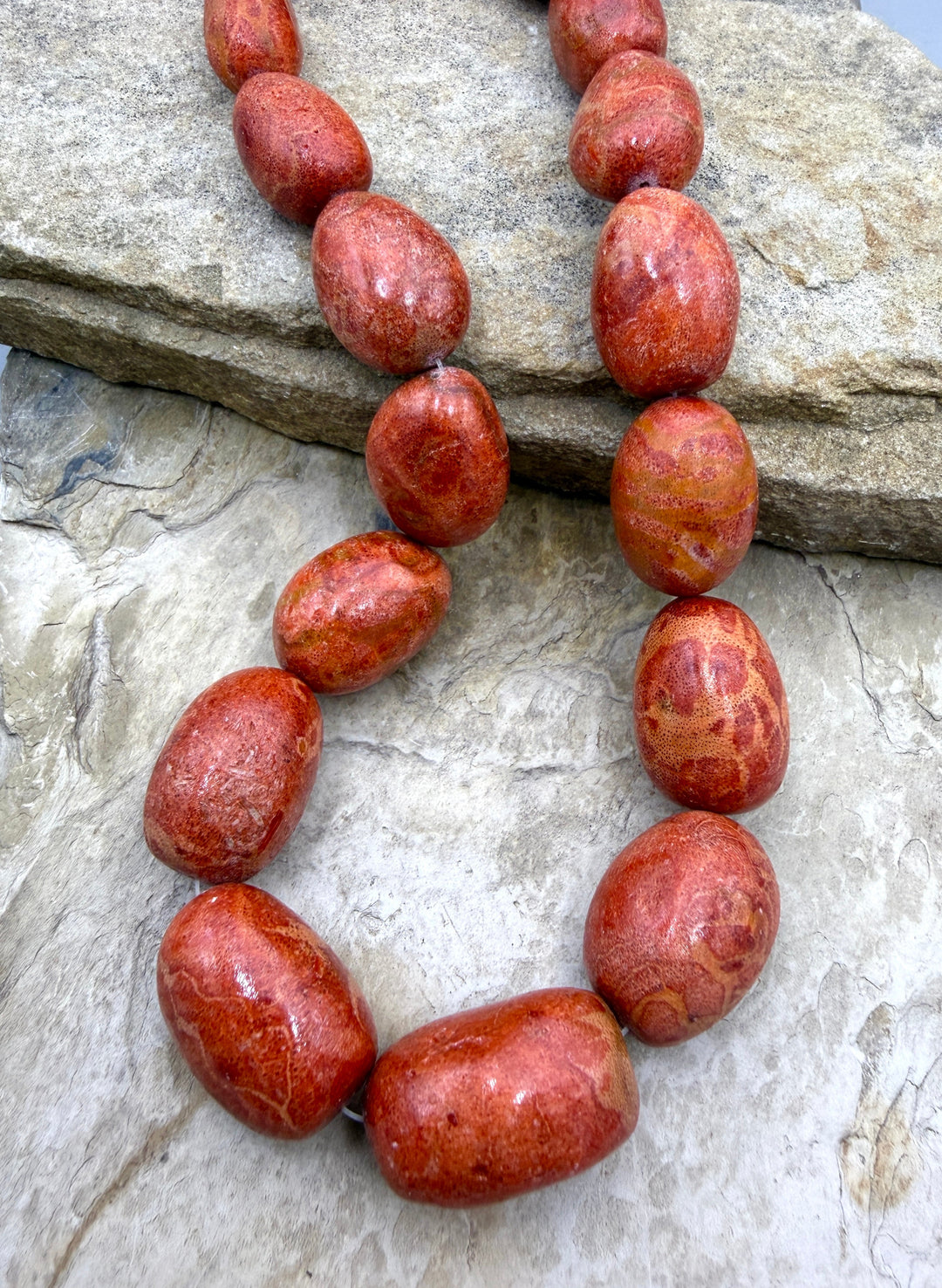Apple Coral BIG Graduated Nugget Bead Strand 18 Inch
