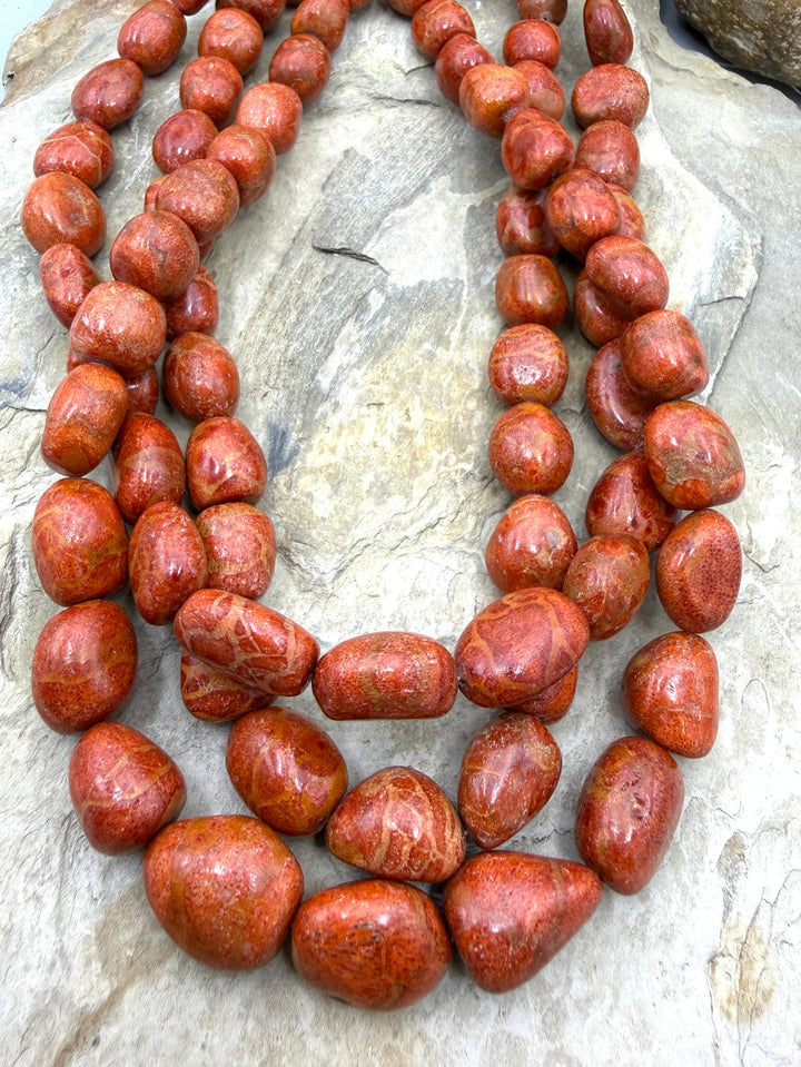 Apple Coral BIG Graduated Nugget Beads 10x14-16x20mm 17