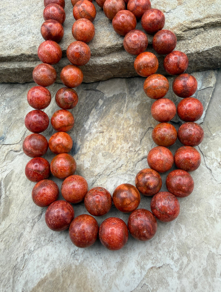 Apple Coral BIG Round Beads 13mm 16 inch strand - Coral