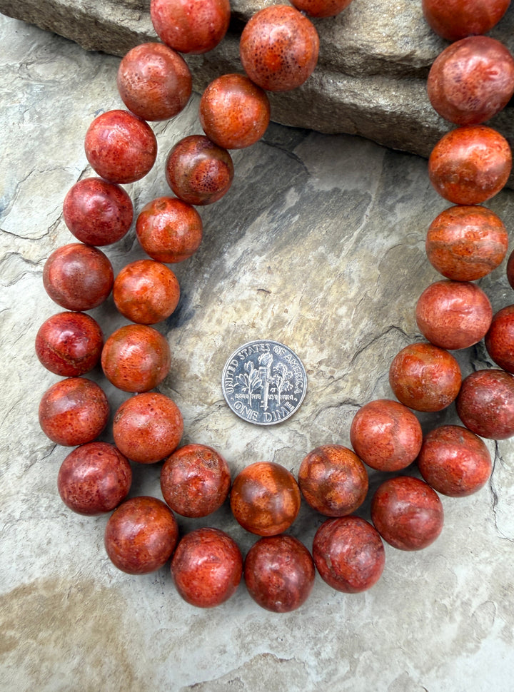 Apple Coral BIG Round Beads 13mm 16 inch strand - Coral