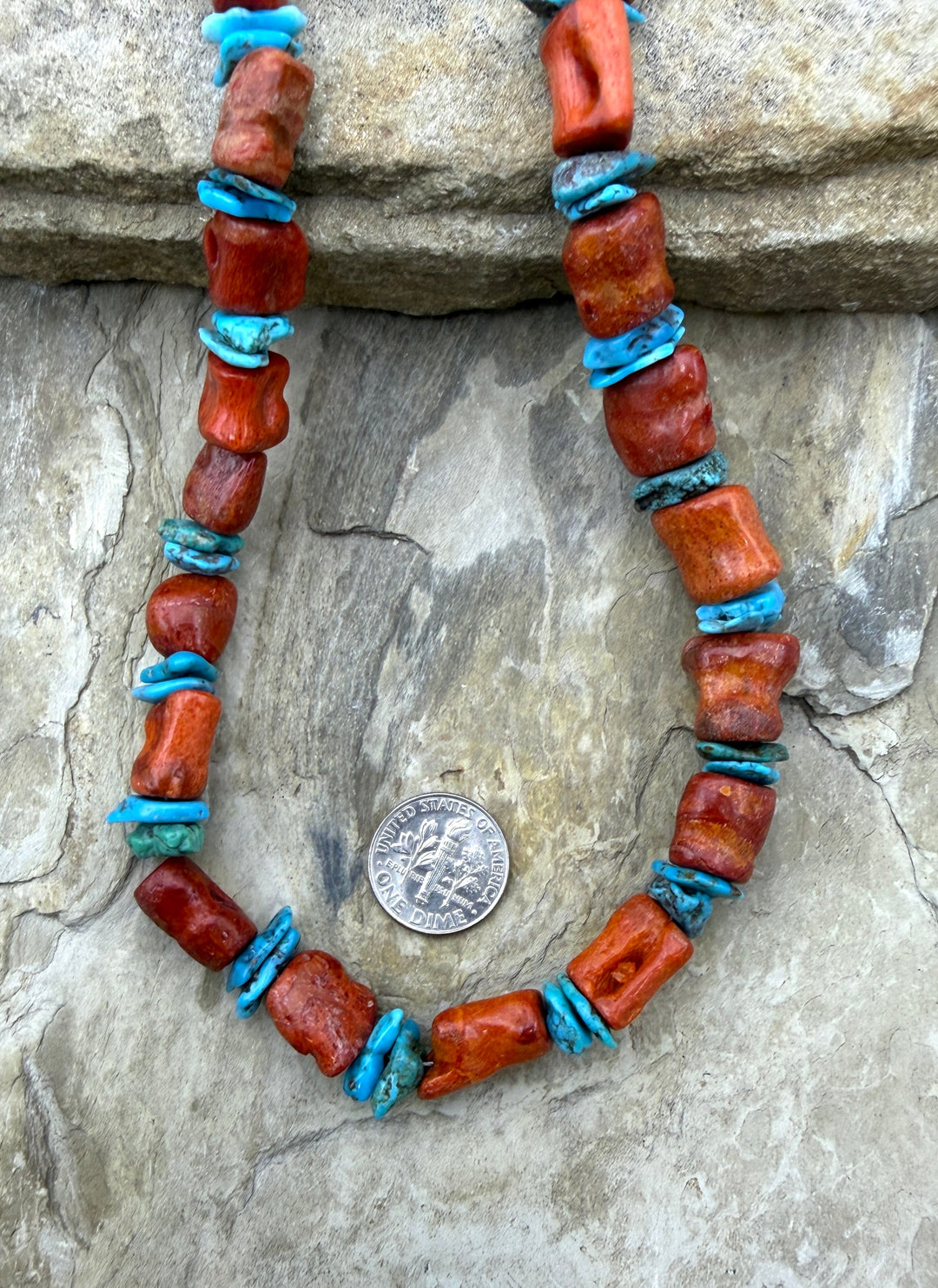 Apple Coral Branch Beads 8x10-10x15mm and Hubei Turquoise
