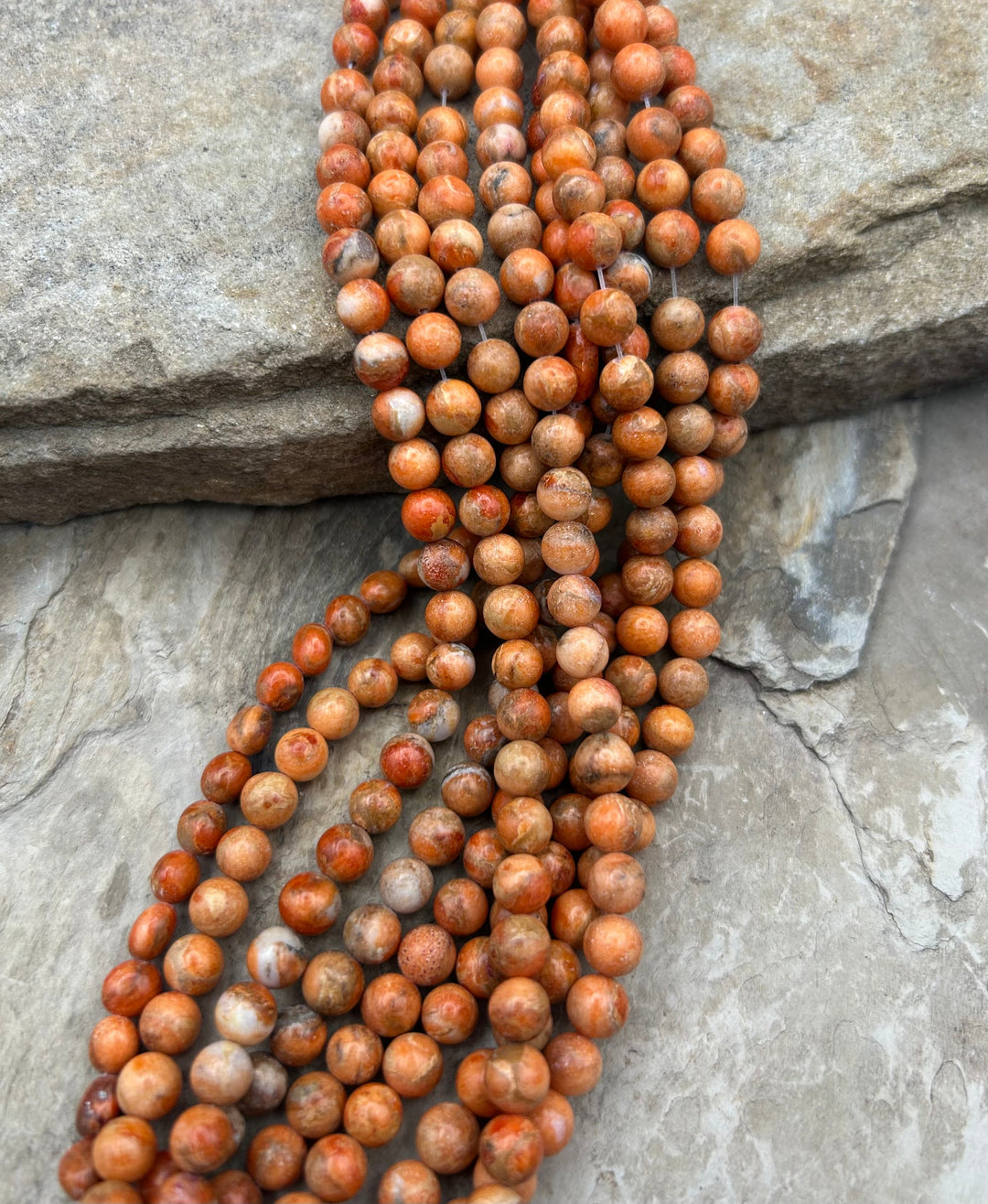 Apple Coral Round Beads Beads 5mm 8 inch Strand - Coral