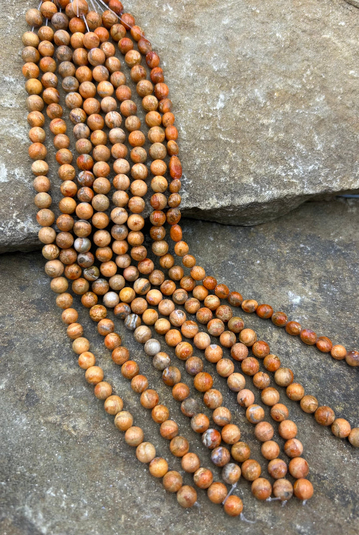 Apple Coral Round Beads Beads 5mm 8 inch Strand - Coral