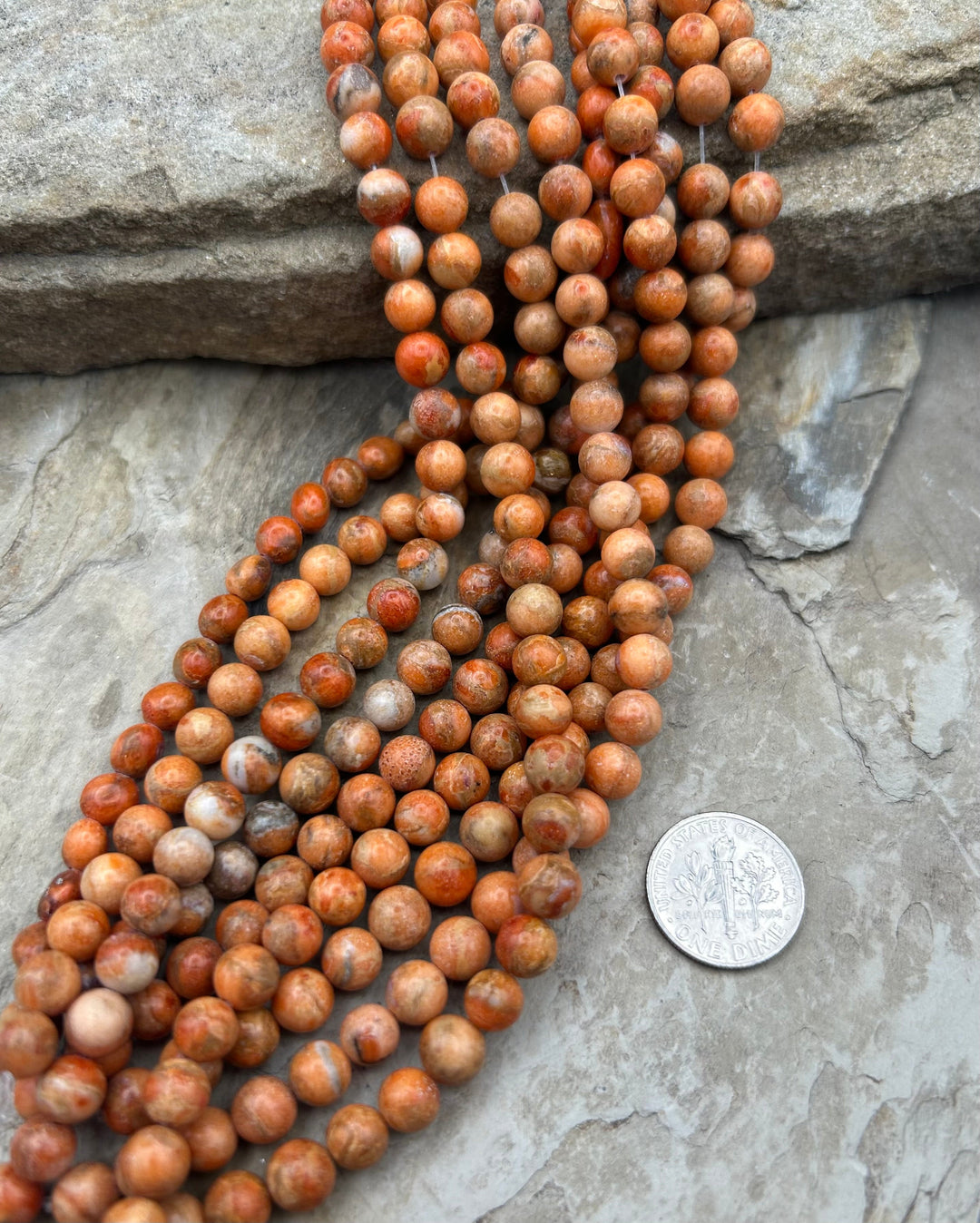Apple Coral Round Beads Beads 5mm 8 inch Strand - Coral