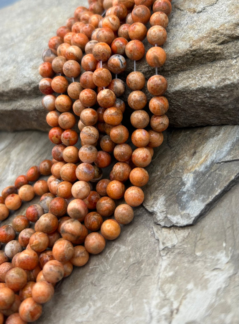 Apple Coral Round Beads Beads 5mm 8 inch Strand - Coral