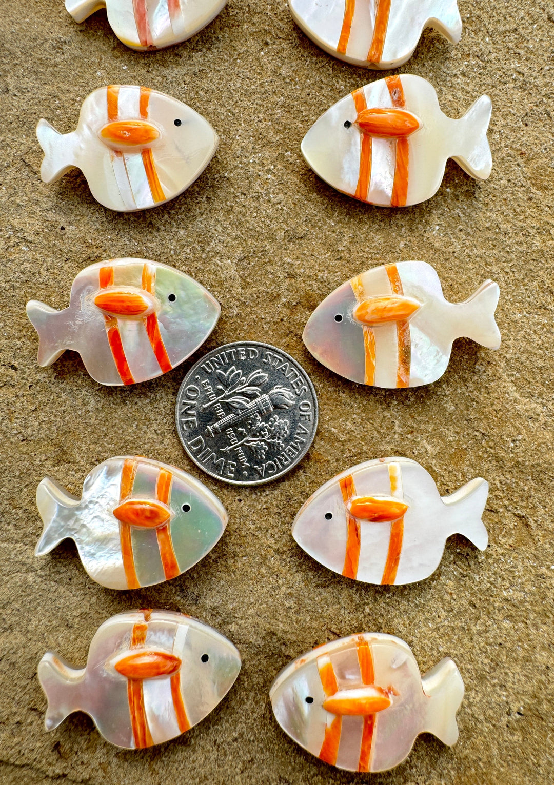 Artisan Fish Beads Mother of Pearl and Spiny Oyster Shell