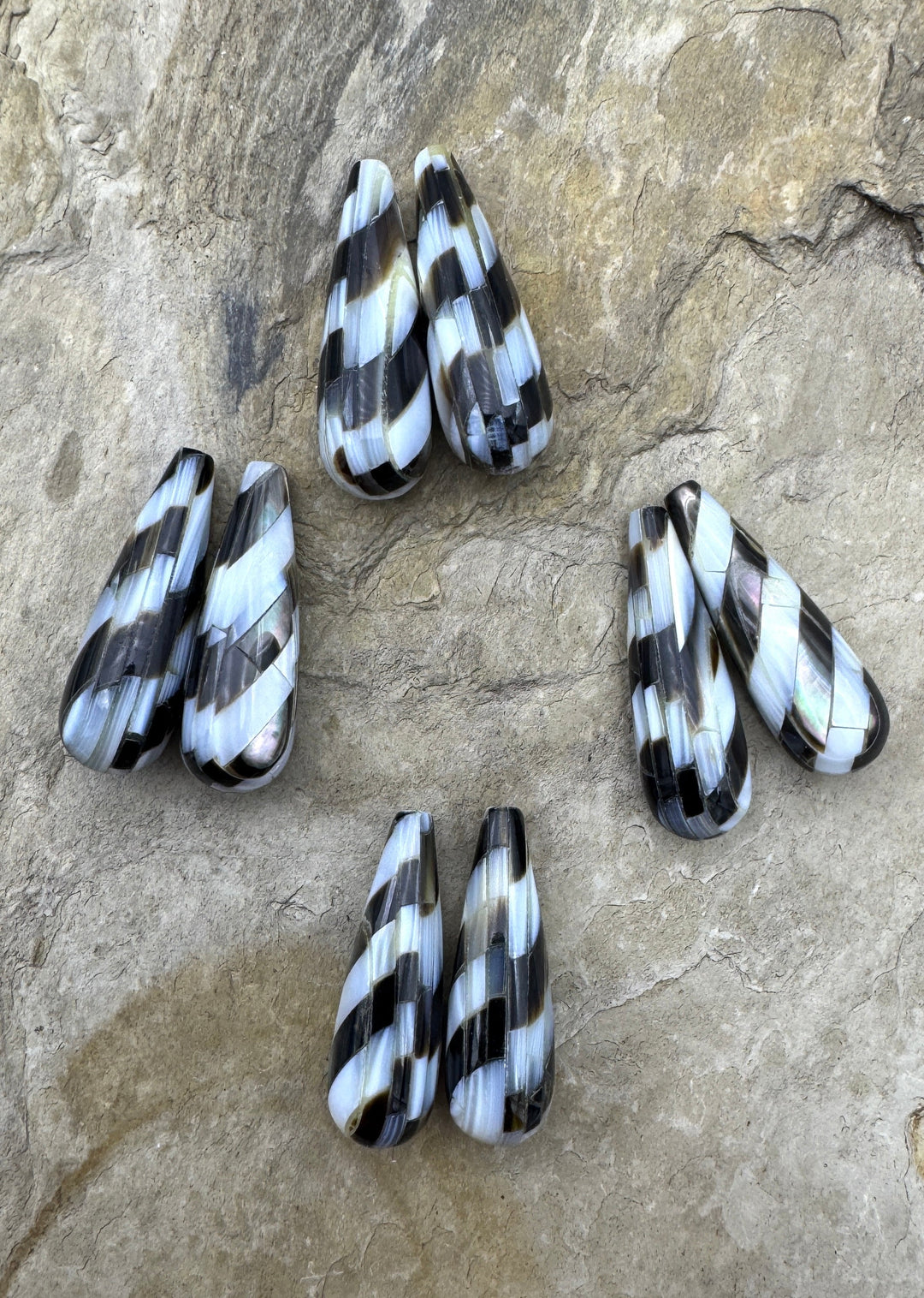 Artisan Mother of Pearl Inlay Teardrop Beads 10x30mm