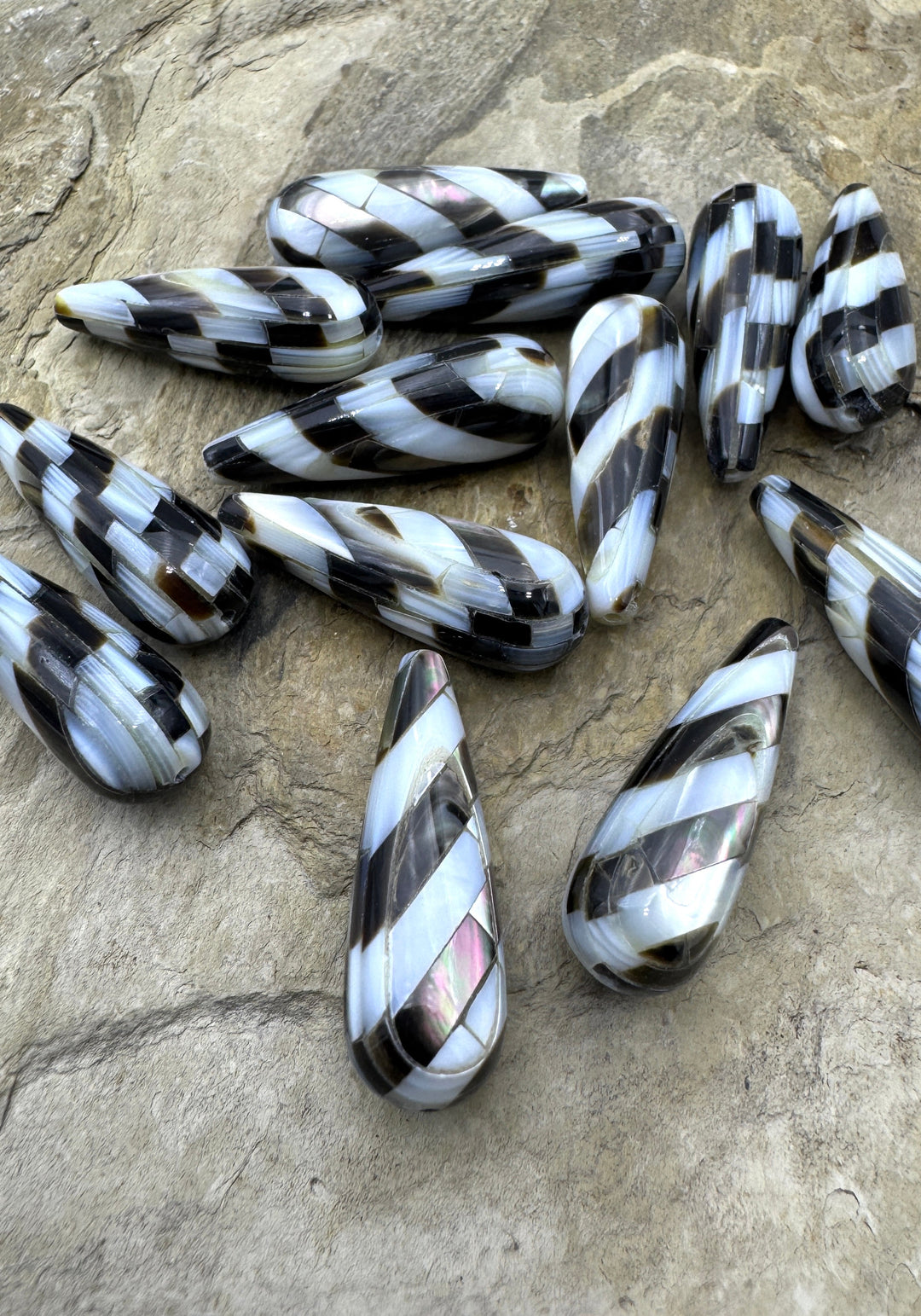 Artisan Mother of Pearl Inlay Teardrop Beads 10x30mm