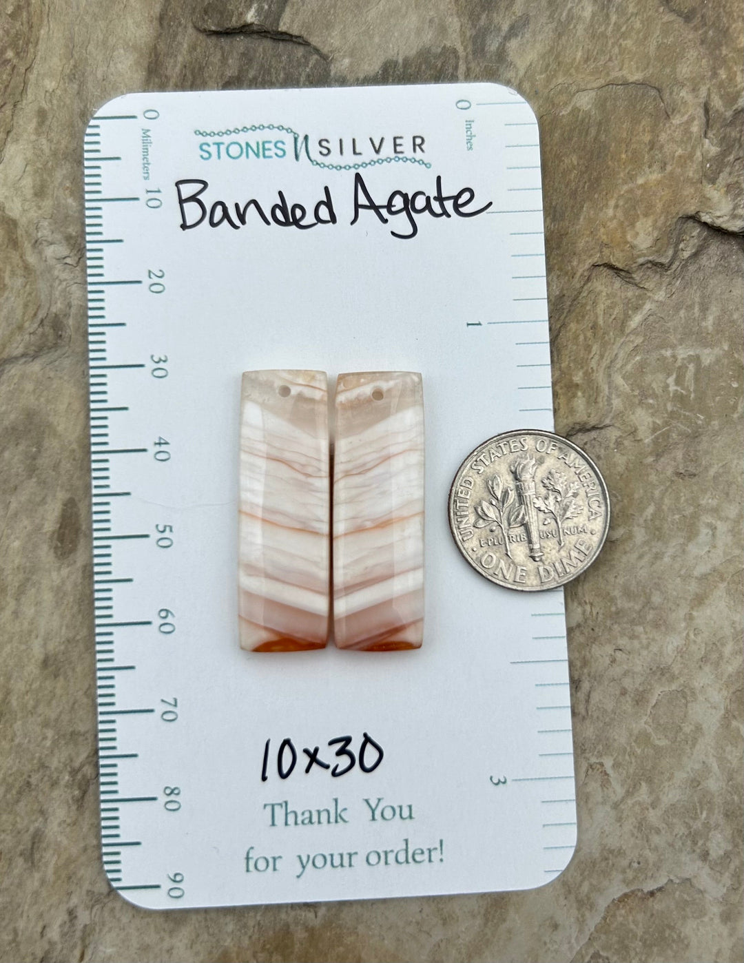 Banded Agate Earring Bead Slab Pair 10x30mm - Laguna Lace