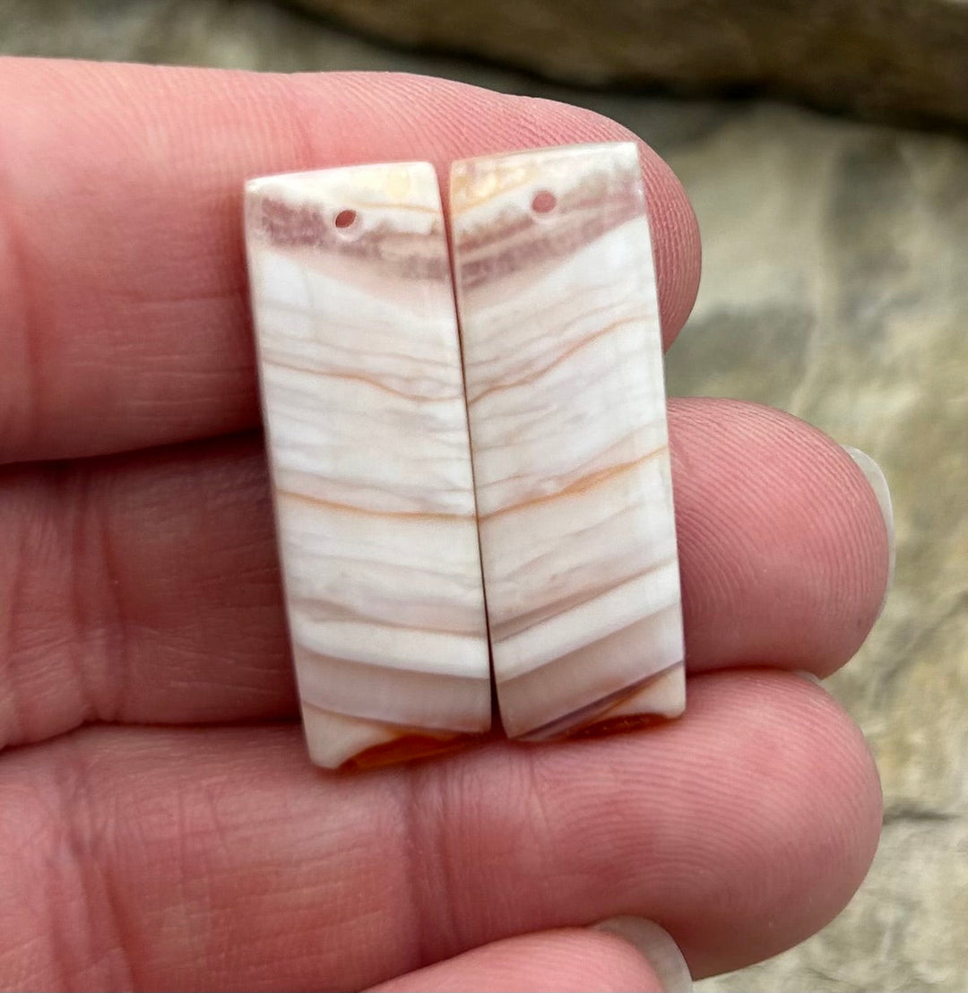 Banded Agate Earring Bead Slab Pair 10x30mm - Laguna Lace