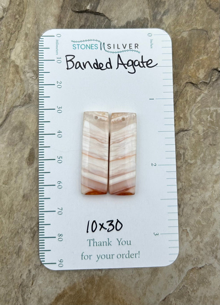 Banded Agate Earring Bead Slab Pair 10x30mm - Laguna Lace