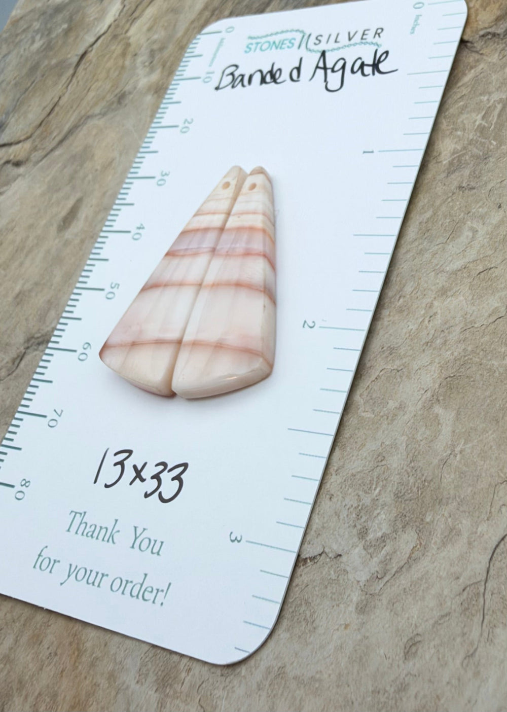 Banded Agate Earring Bead Slab Pair 13x33mm - Laguna Lace