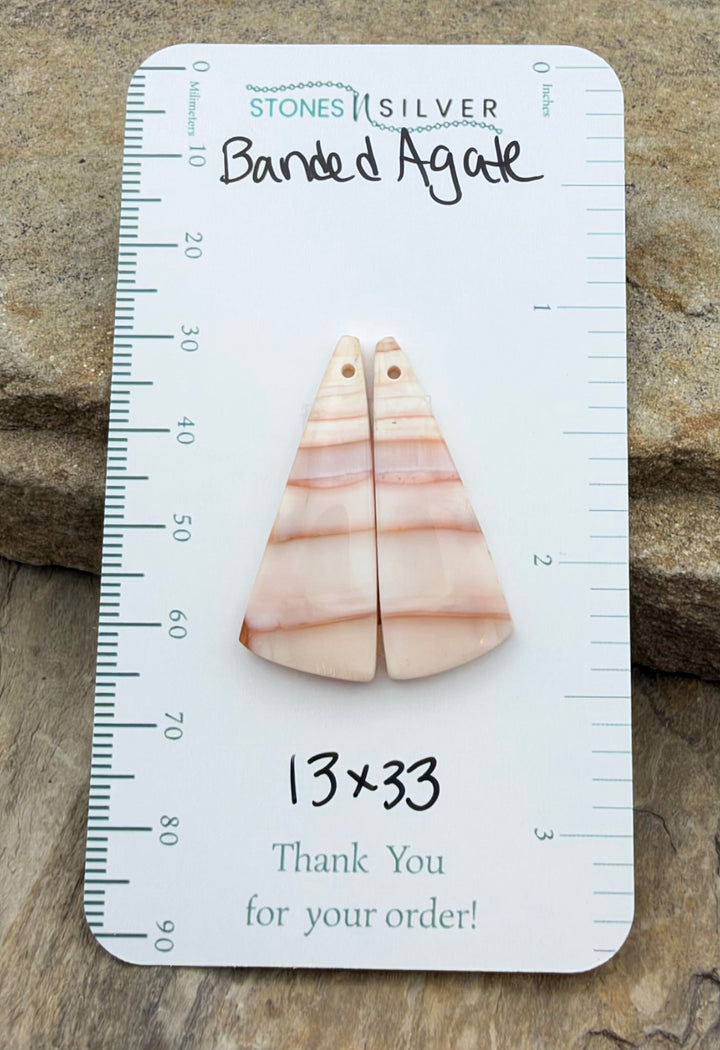 Banded Agate Earring Bead Slab Pair 13x33mm - Laguna Lace