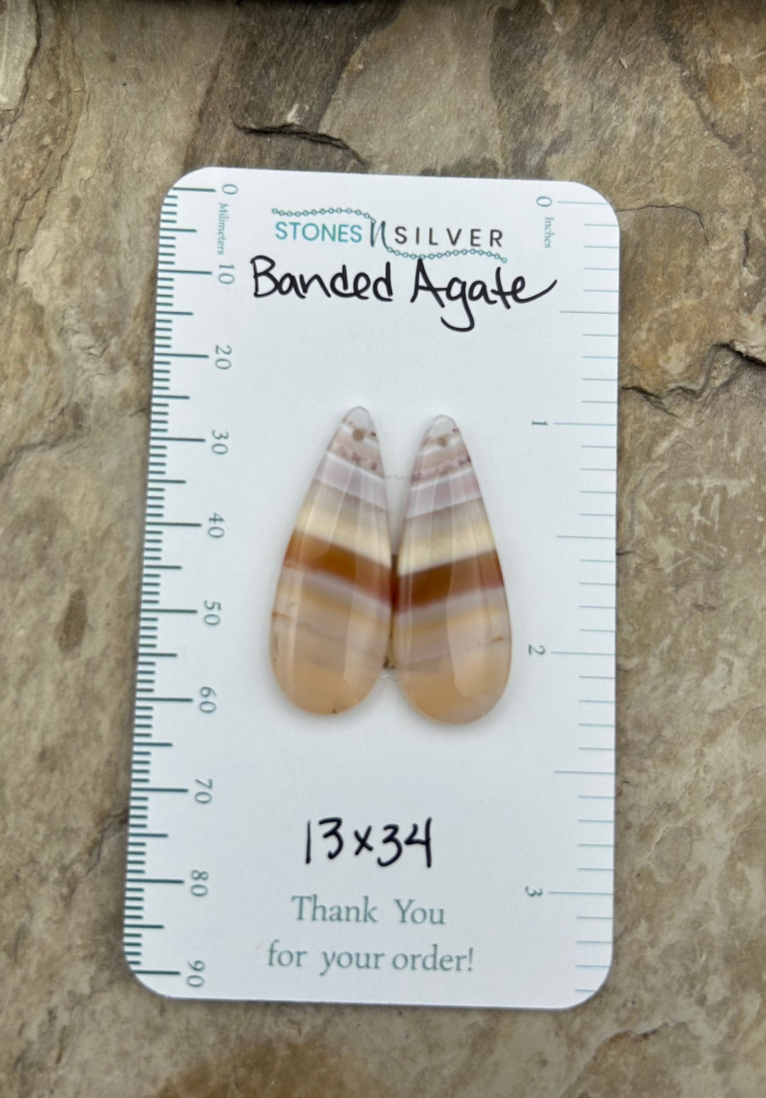 Banded Agate Earring Bead Slab Pair 13x34mm - Laguna Lace