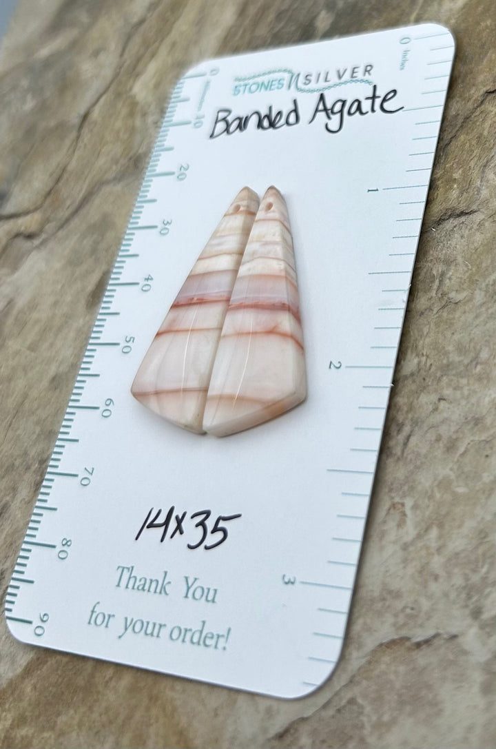 Banded Agate Earring Bead Slab Pair 14x35mm - Laguna Lace