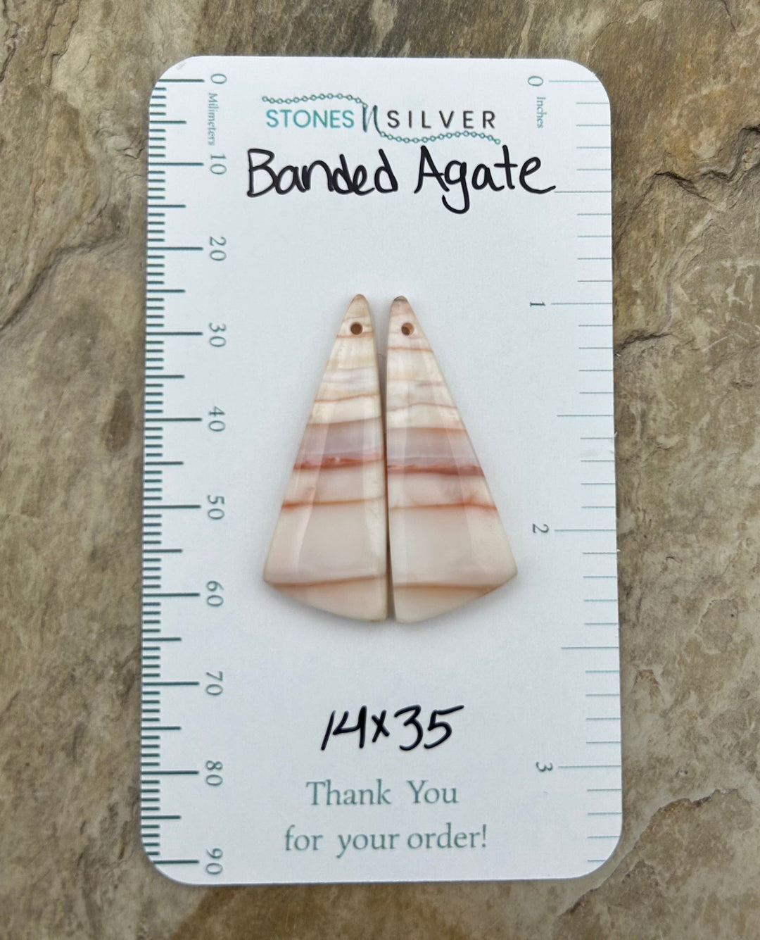 Banded Agate Earring Bead Slab Pair 14x35mm - Laguna Lace