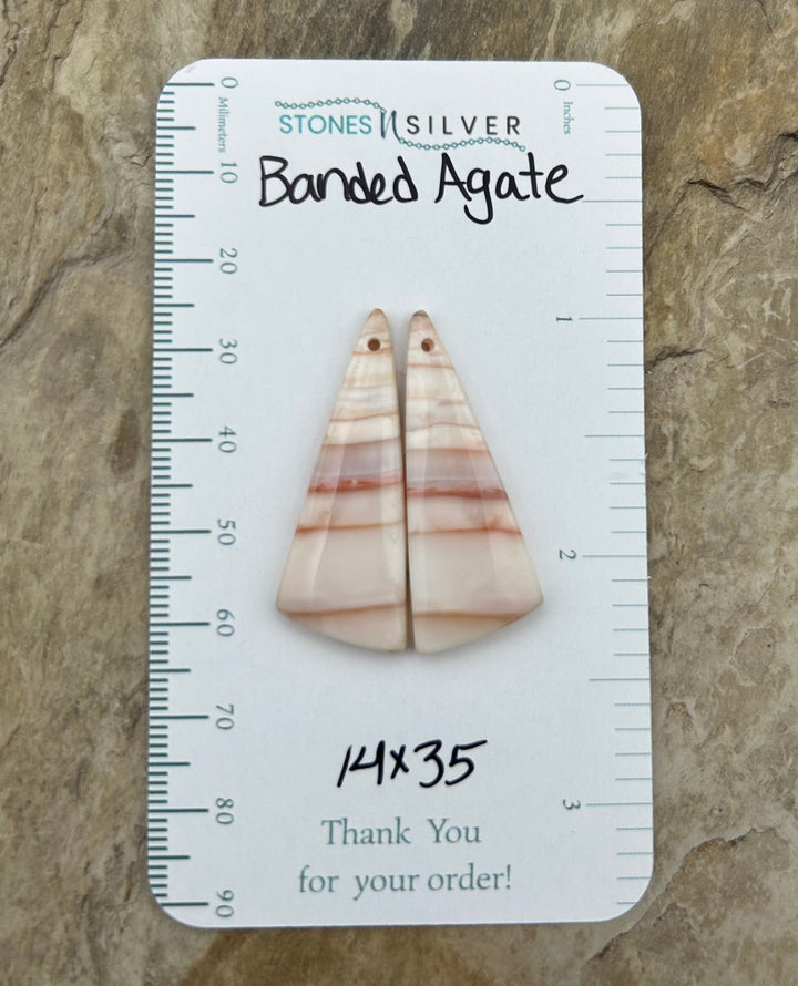Banded Agate Earring Bead Slab Pair 14x35mm - Laguna Lace