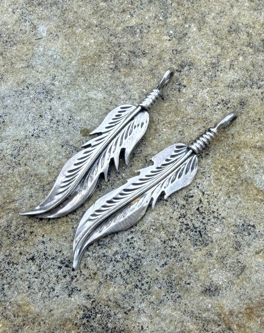 BARGAIN FRIDAY BUY One Pair of Sterling Silver Oxidized Feather Charms 7x33mm