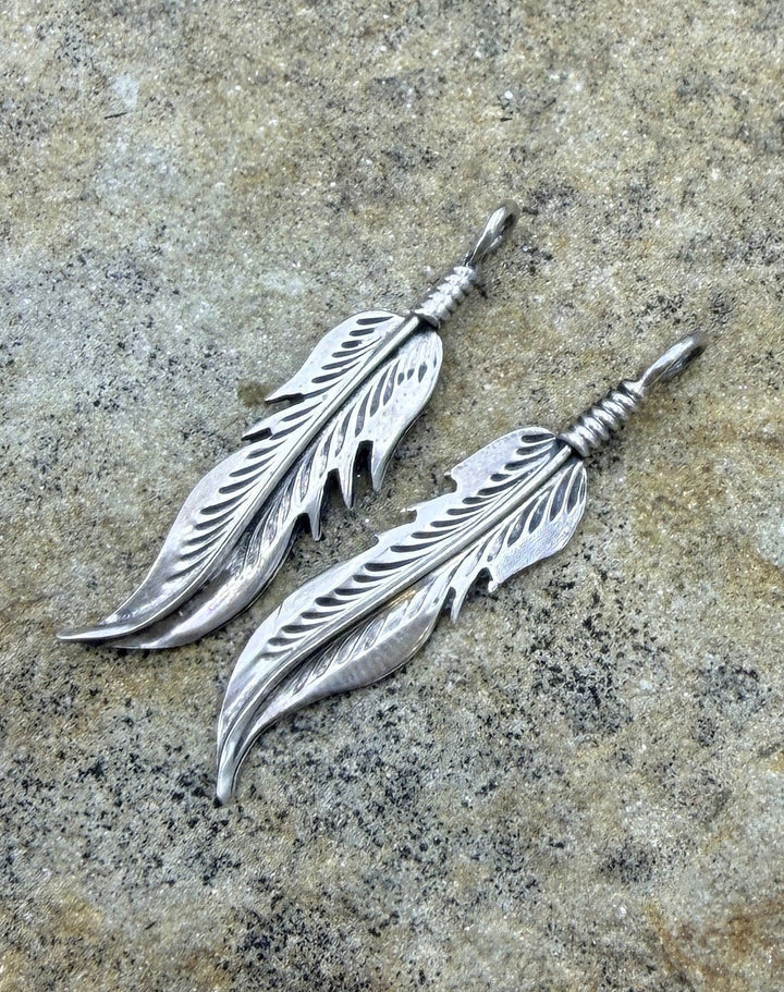 BARGAIN FRIDAY BUY One Pair of Sterling Silver Oxidized Feather Charms 7x33mm