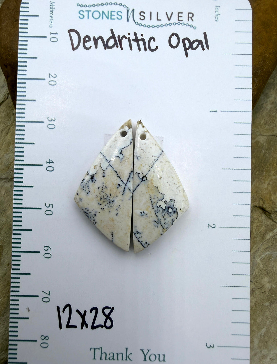 Black and White Dendritic Matching Earring Slab Bead Pair
