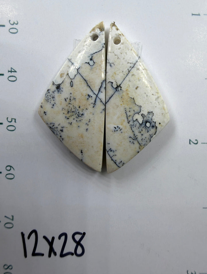 Black and White Dendritic Matching Earring Slab Bead Pair