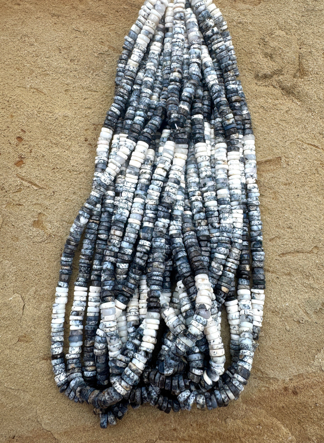 Black and White Dendritic Opal 6mm Faceted Button Beads