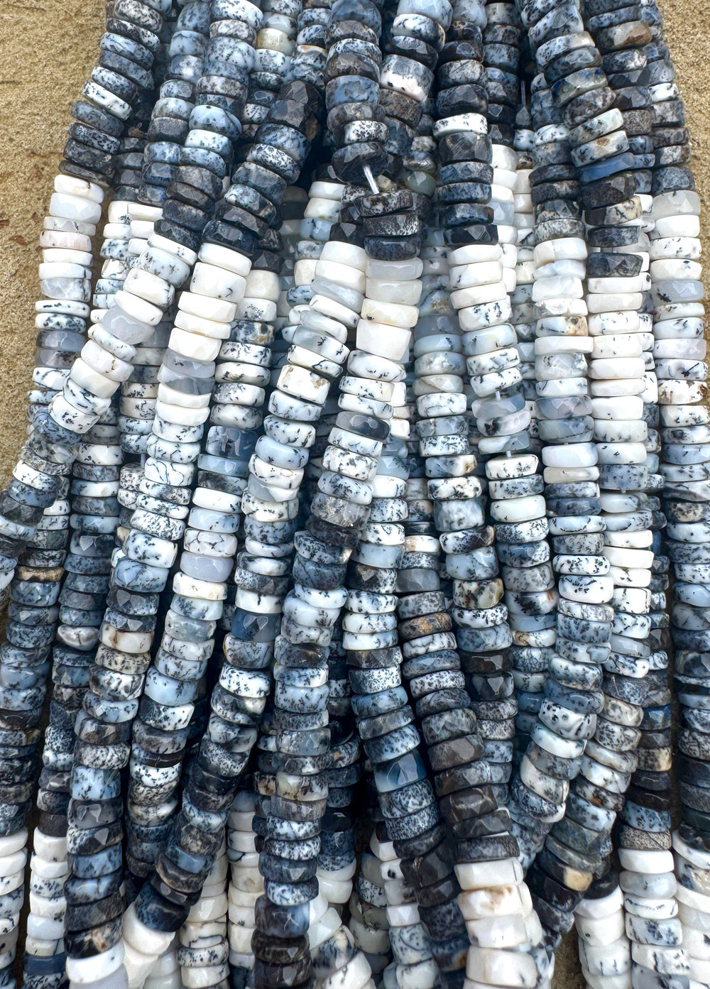 Black and White Dendritic Opal 6mm Faceted Button Beads