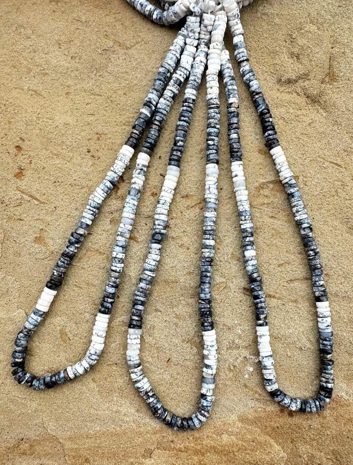 Black and White Dendritic Opal 6mm Faceted Button Beads