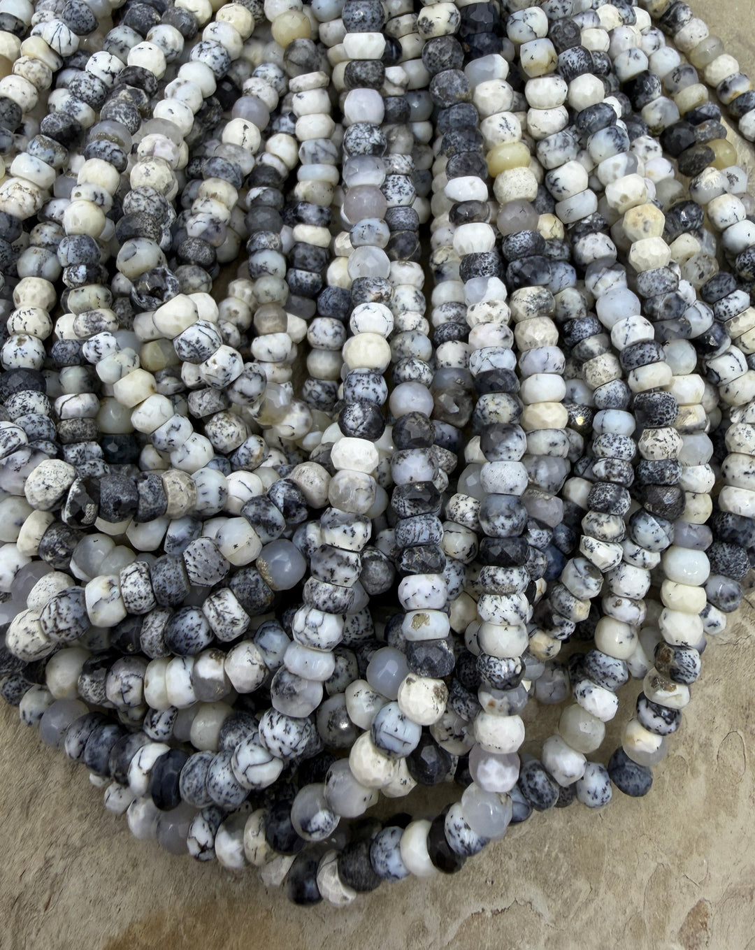 Black and White Dendritic Opal 6mm Faceted Rondelle Beads