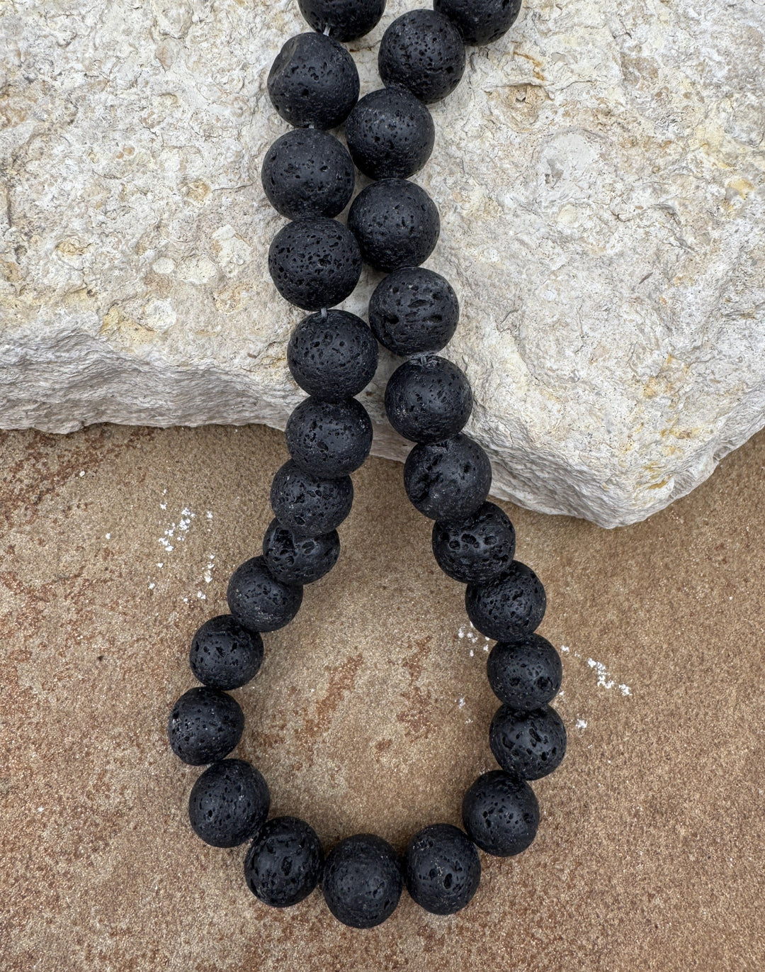Black Lava 15mm Round Beads 16 inch Strand - Black Lava