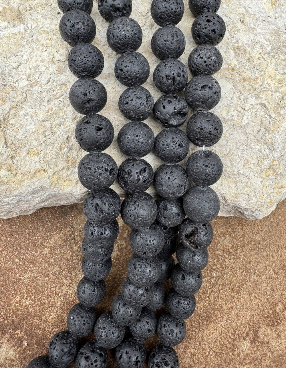 Black Lava 15mm Round Beads 16 inch Strand - Black Lava