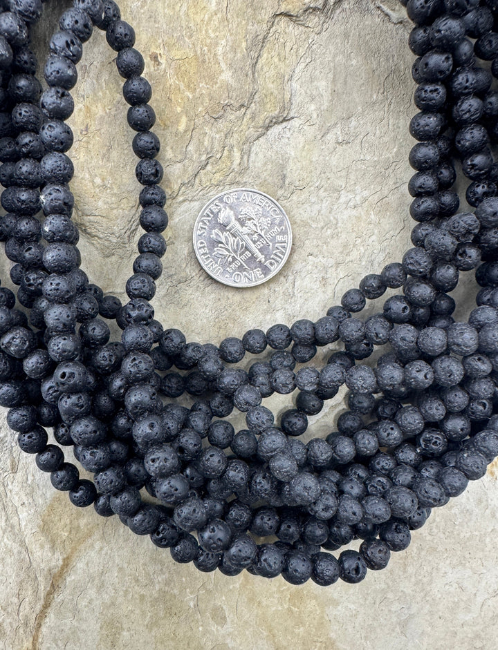 Black Lava 5mm Round Beads 16 inch Strand - Black Lava
