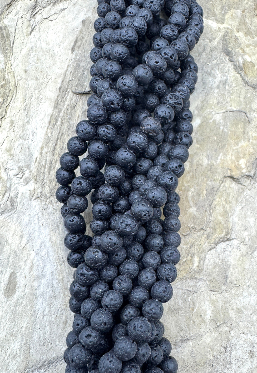 Black Lava 5mm Round Beads 16 inch Strand - Black Lava