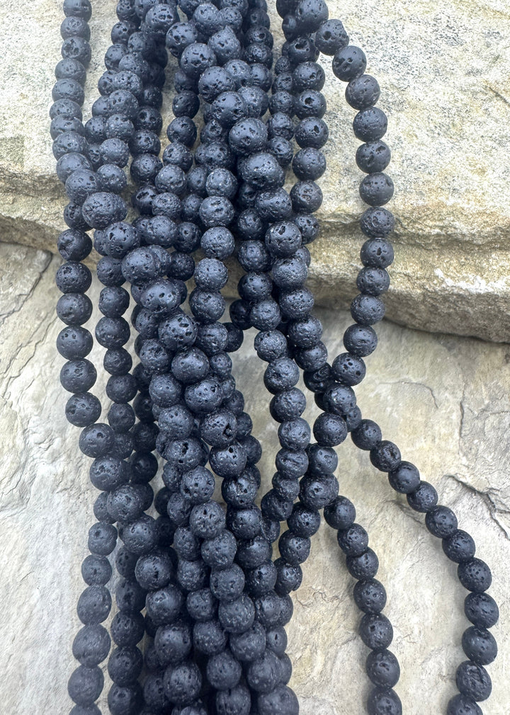 Black Lava 5mm Round Beads 16 inch Strand - Black Lava