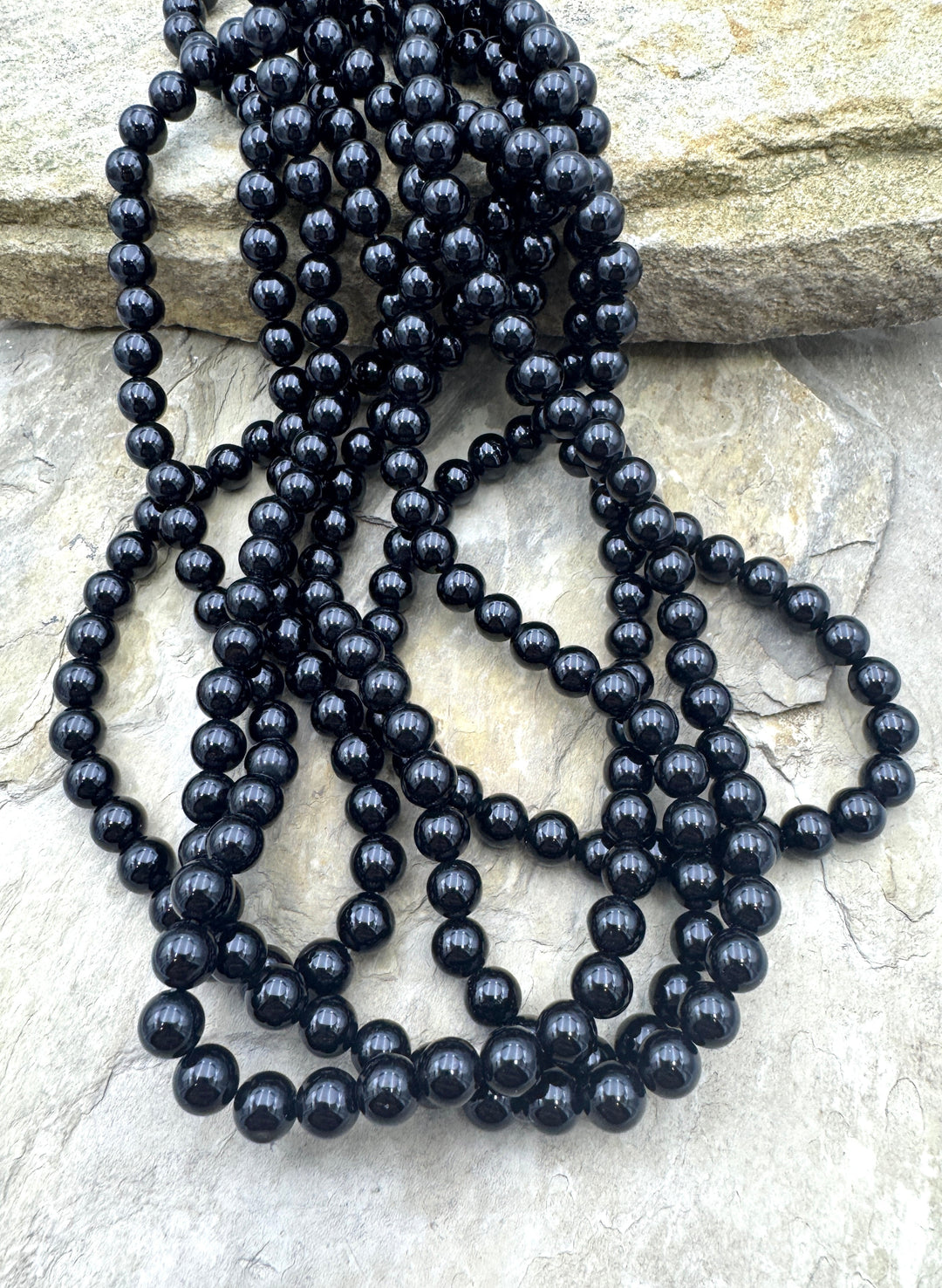 Black Onyx 6mm Round Beads 16 inch Strand - Black Lava