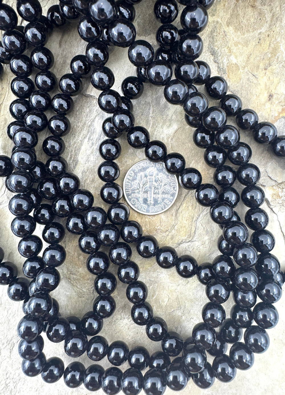 Black Onyx 6mm Round Beads 16 inch Strand - Black Lava